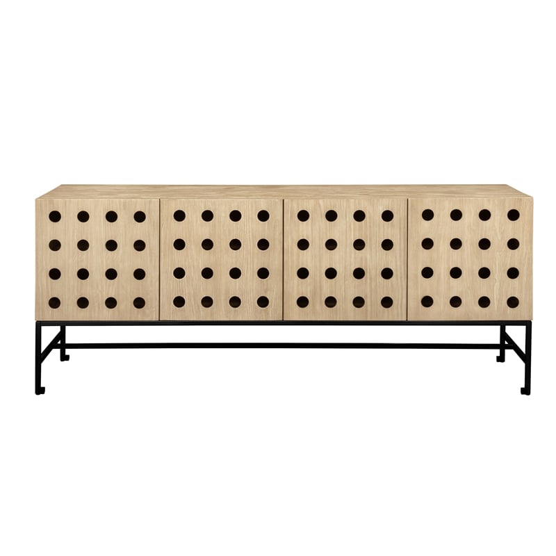 69009023 Becca 4-Door Sideboard in Sand Oak Finish on Solid Pine Wood