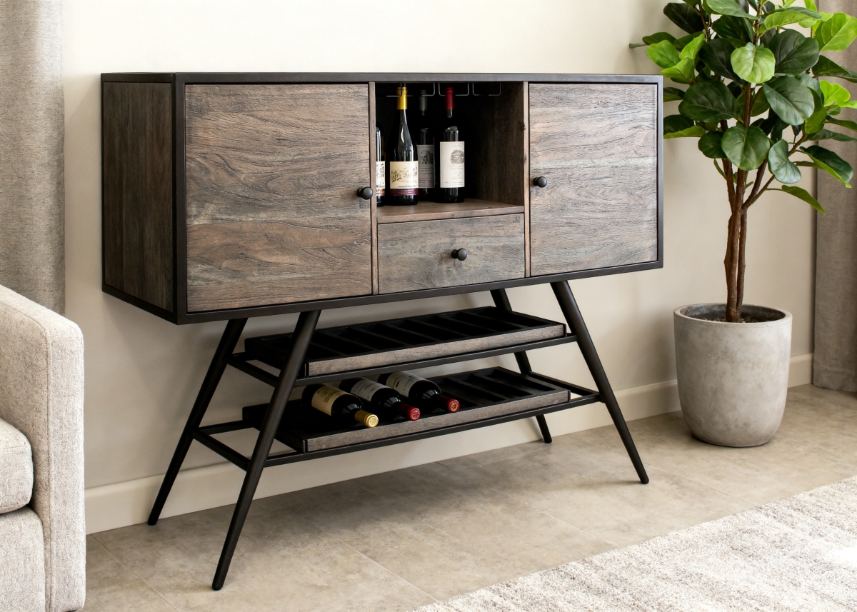 59006001 41 x 53 x 15 in. Felix Solid Mango Wood Wine Buffet, Weathered Gray