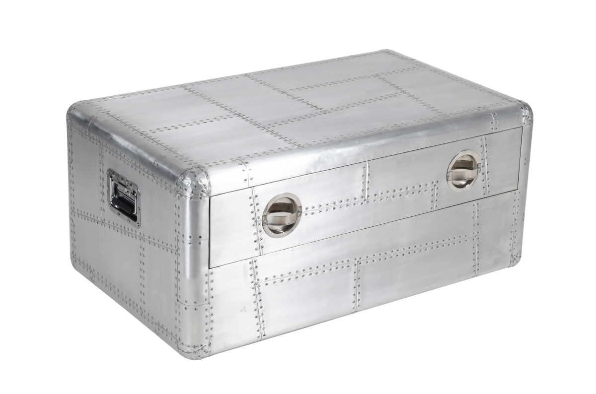 57003002A 18 x 40 x 24 in. Pilot 1-Drawer Cocktail Table with Aluminum Cladding & Exposed Screws, Silver