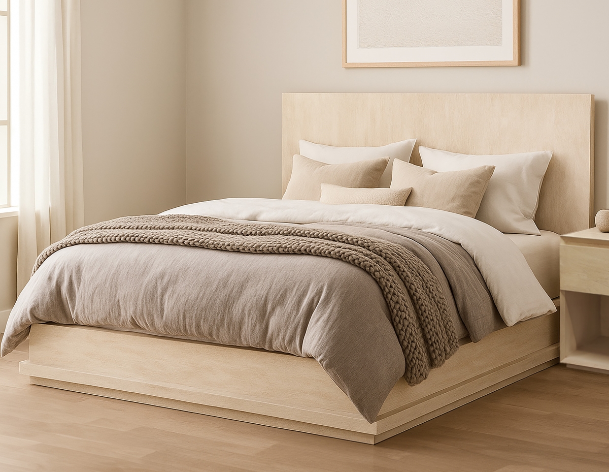77013001 54 x 68 x 86 in. Solid Mango Wood Flagstaff Bed, Stone Natural - Queen Size