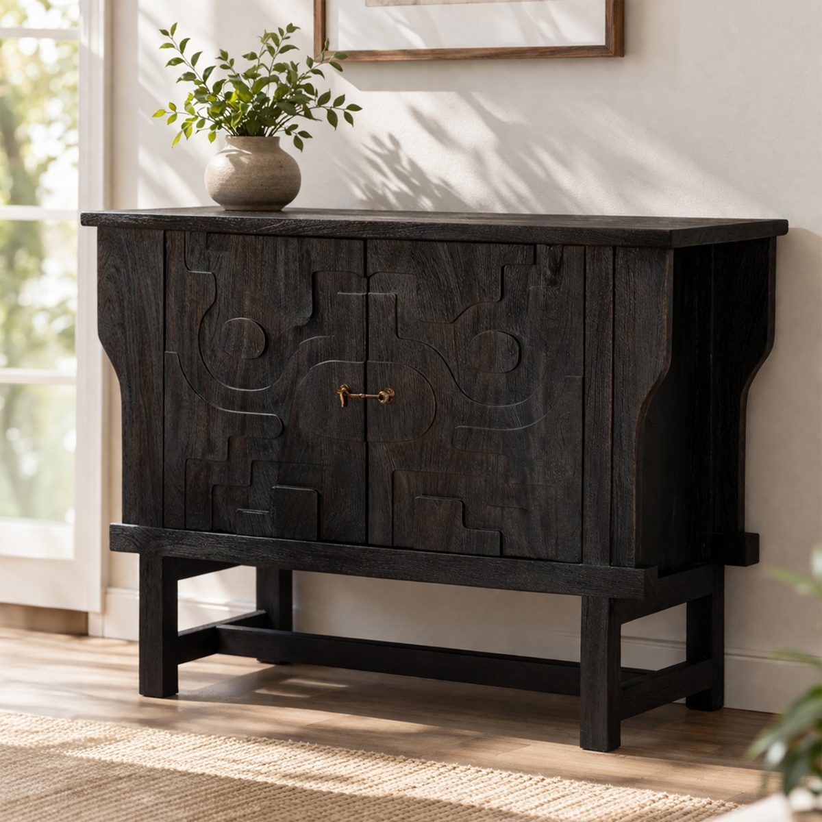 91009009 33 x 46 x 17.5 in. Clint Solid Wood 2-Door Sideboard, Dark Chocolate Brown