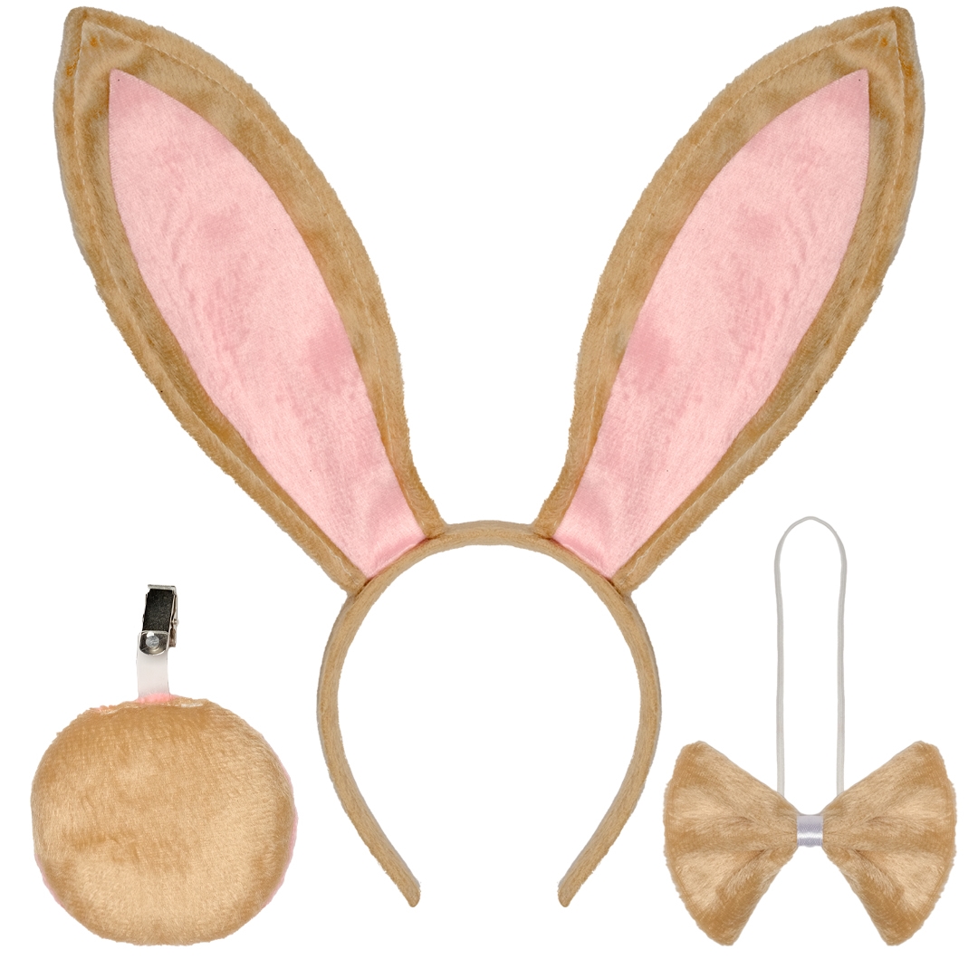 Picture of Funcredible Bunny_HTB_Lola Funcredible Brown Bunny Ears and Tail Set - Bunny Ears Headband&#44; Bunny Tail and Bowtie - Bunny Costume Set - Rabbit Costume Cosplay Accessories for Kids and Adult
