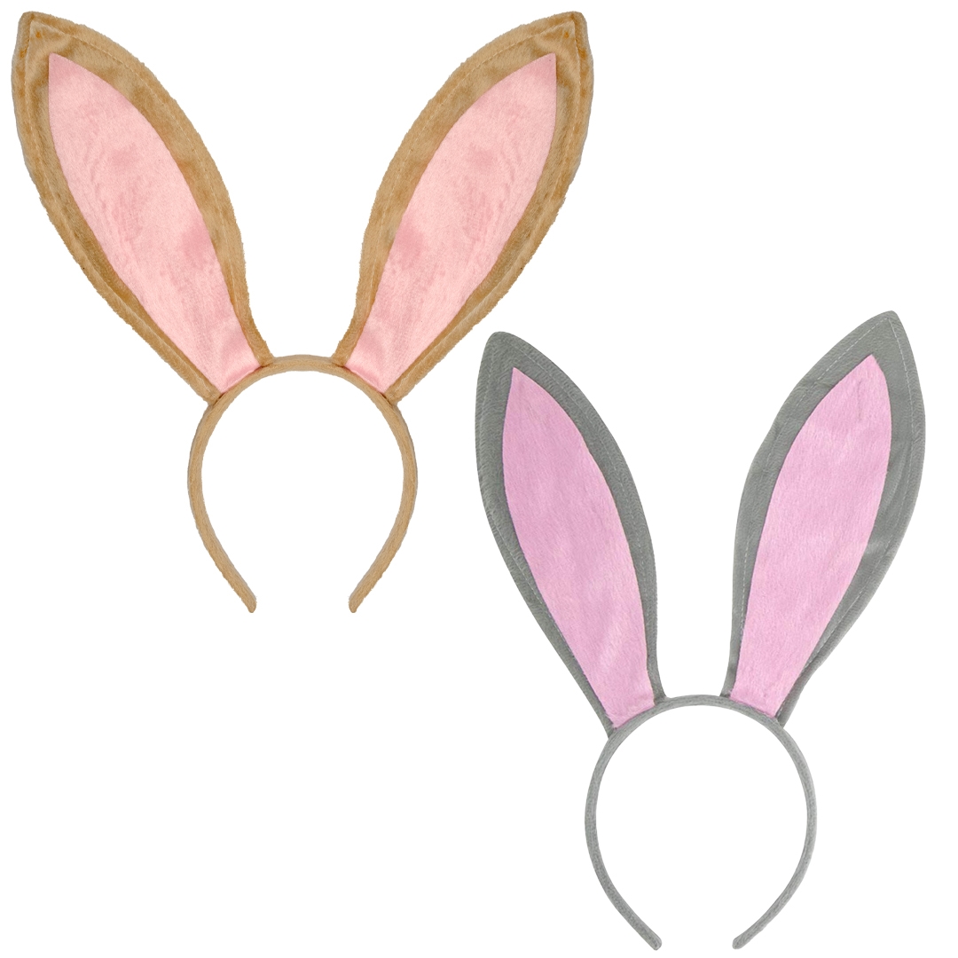 Picture of Funcredible Bunny_HH_Lola_Bugs Funcredible Easter Bunny Ears Headband - Velvet Rabbit Ears - Bunny Cosplay Costume Accessories - 2 Pack Bendable Bunny Ears (Gray and Brown)