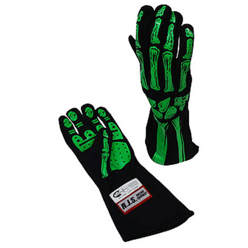 RJS600090146 Single Layer Lime Green Skeleton Gloves, Large