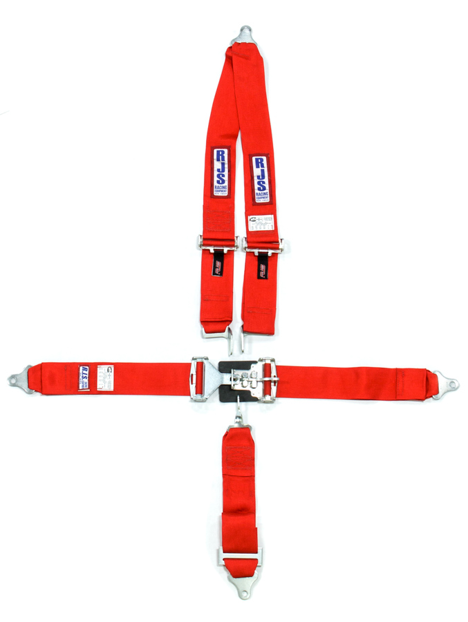 RJS1126204 5-Point Restraint System - Bolt-In - Roll Bar Mount Shoulder Harness - 3 in. Anti-Submarine Strap - Red