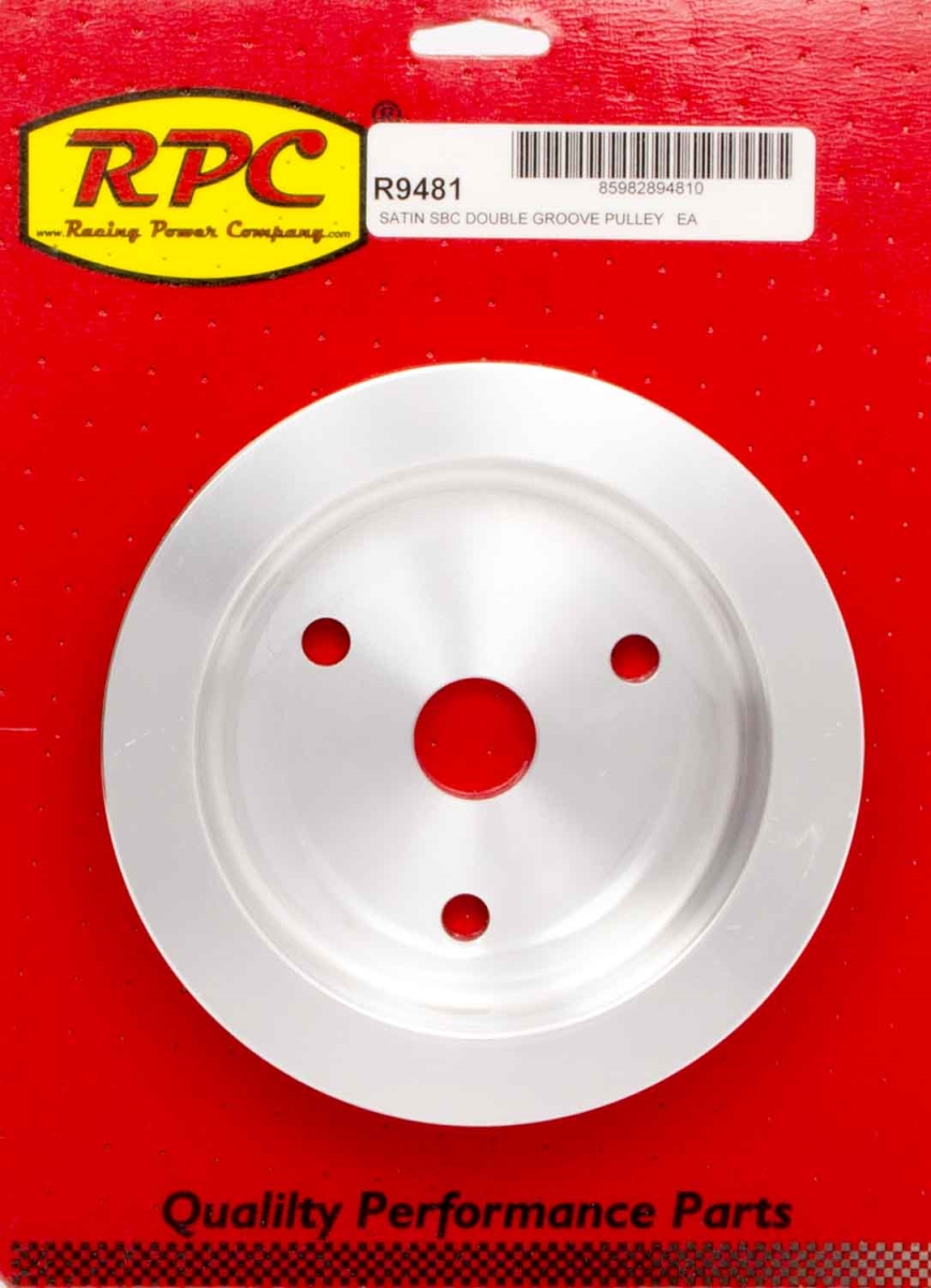RPCR9481 Polished Aluminum Crankshaft Pulley - Double Groove V-Belt - Small Block Chevy Short Water Pump - 6.60 in. Diameter