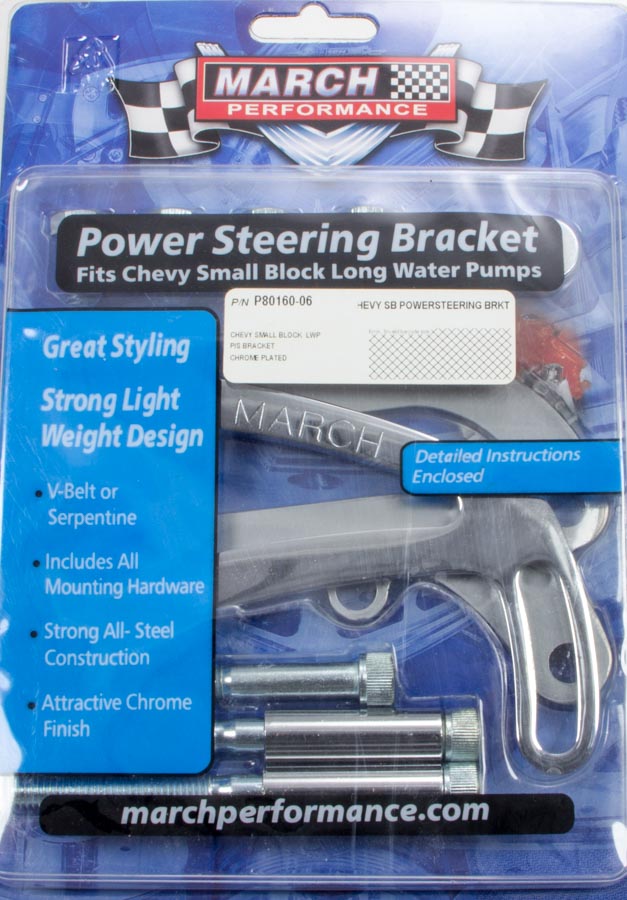 P80160-06 Power Steering Bracket Small Block Chevy Chrome