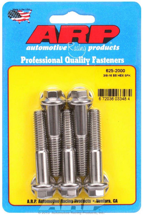 625-2000 0.37-16 in. Thread Bolt 2 in. Long 0.43 in. Hex Head Stainless - Natural