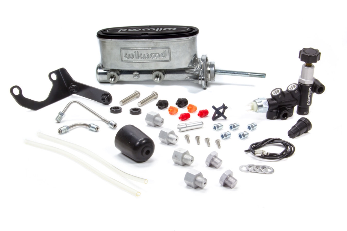 Aluminum Tandem Master Cylinder Kit with Bracket & Proportioning Valve - 0.87 in. Bore - Polished
