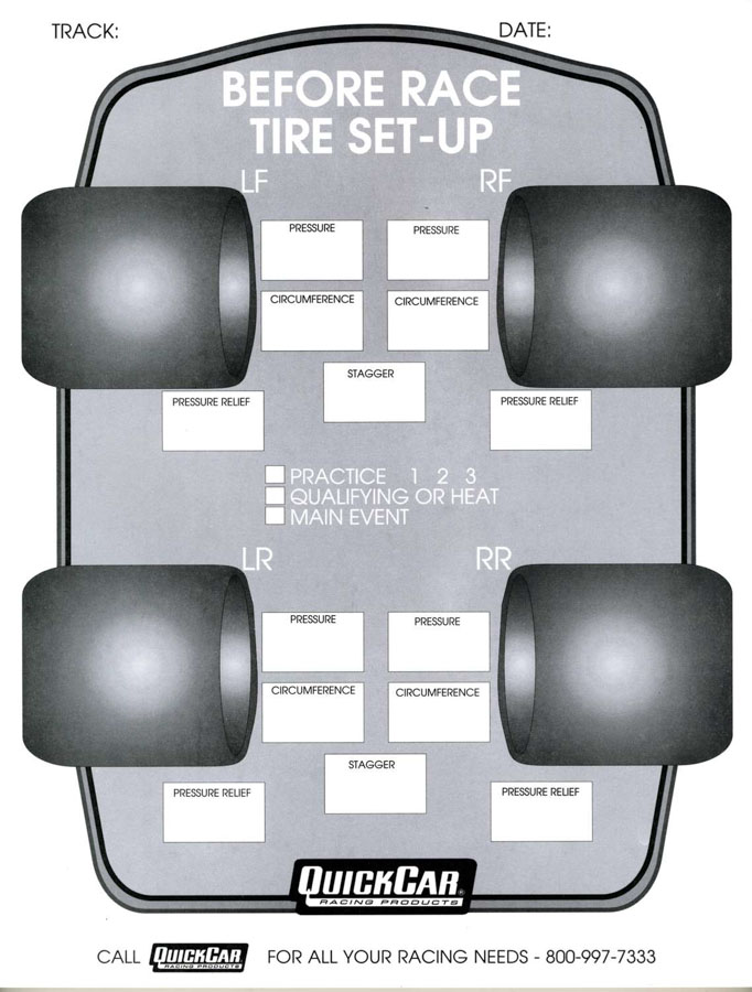 QRP51-210 Before Race Tire Set-Up Forms Refill - Pack of 50
