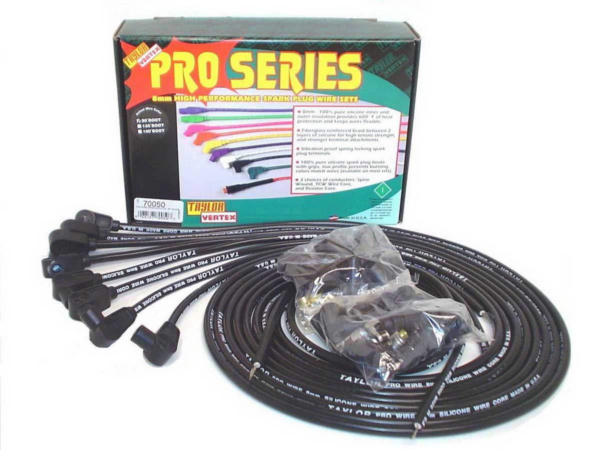 8 mm Pro Wires Universal Spark Plug Wire Set - Black - TCW Wire Conductor - 90 deg Plug Boots - 8 Cylinder Applications
