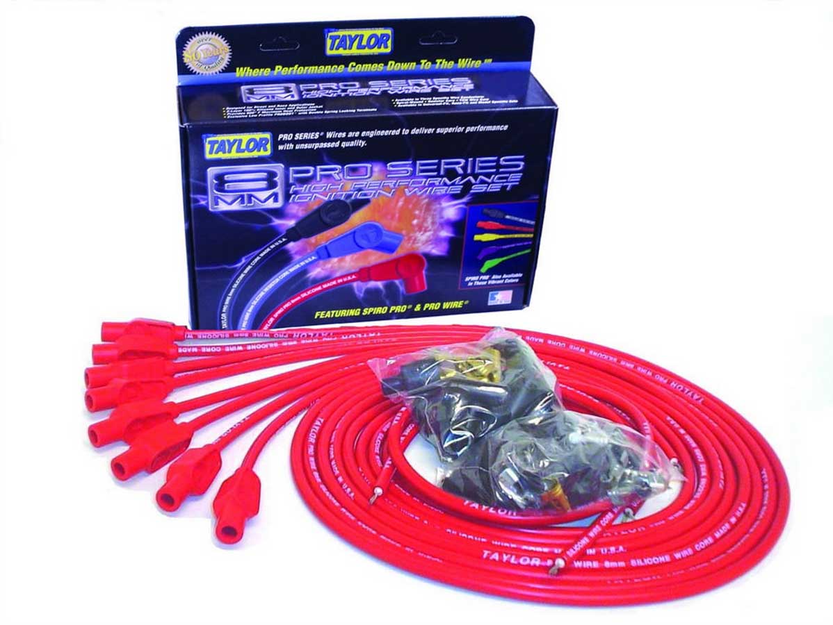 8 mm Pro Wires Universal Spark Plug Wire Set - Red - TCW Wire Conductor - 180 deg Plug Boots - 8 Cylinder Applications