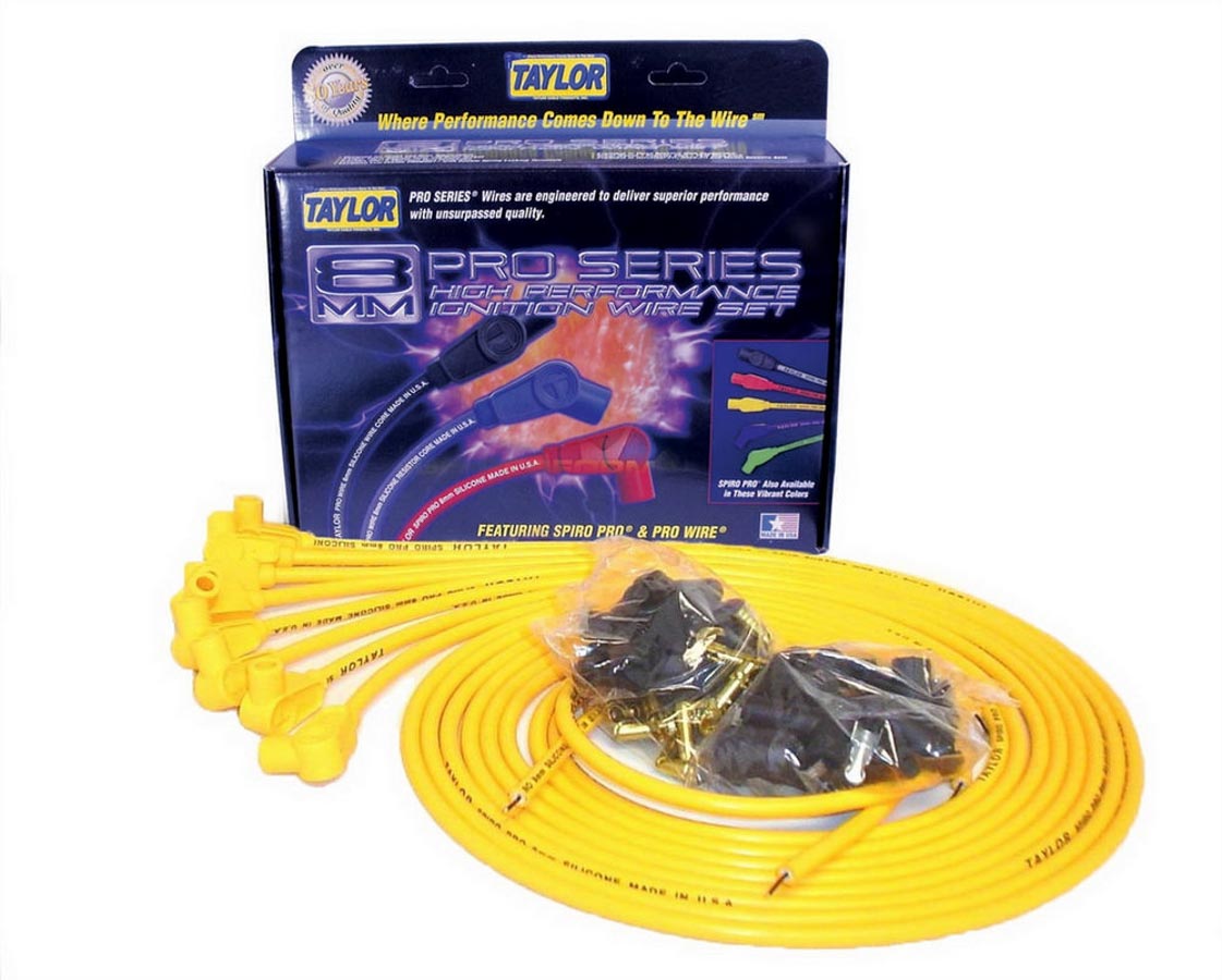 8 mm Spiro-Pro Universal Spark Plug Wire Set - Yellow - 90 deg Plug Boots - 8 Cylinder Applications