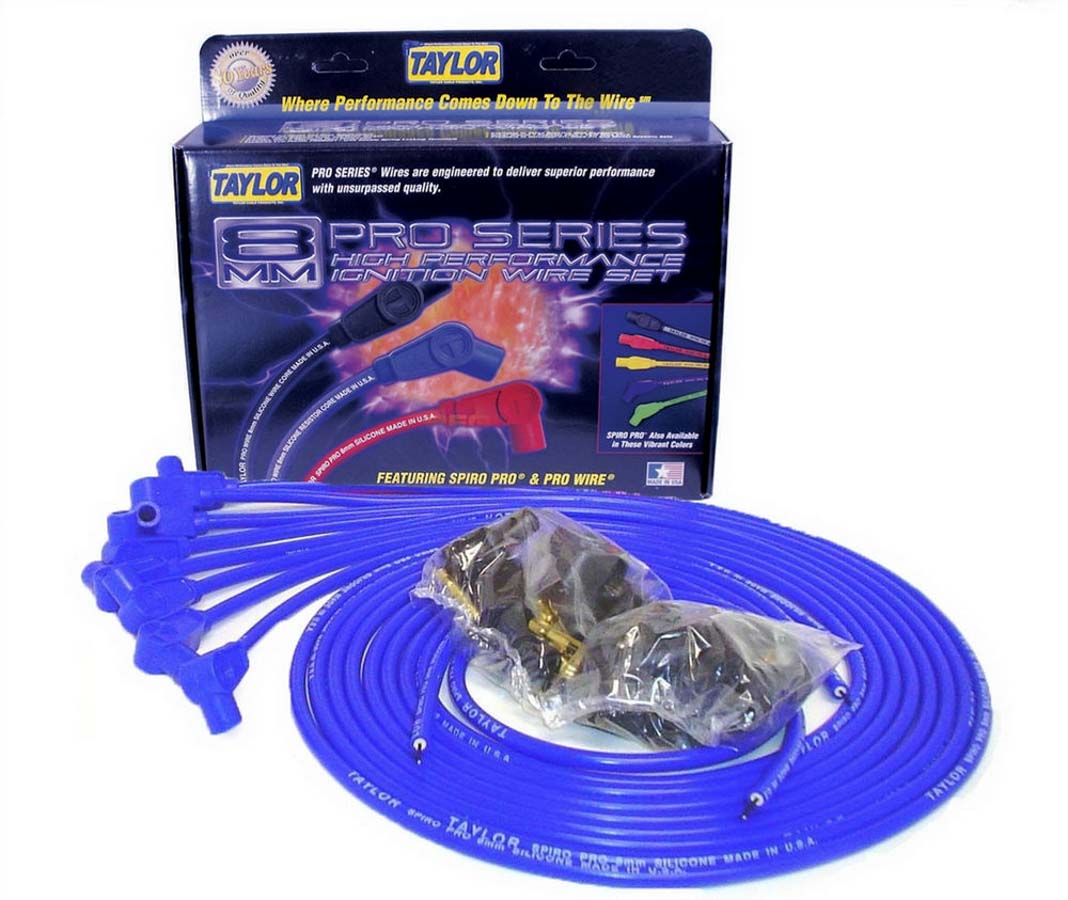 8 mm Spiro-Pro Universal Spark Plug Wire Set - Blue - 90 deg Plug Boots - 8 Cylinder Applications