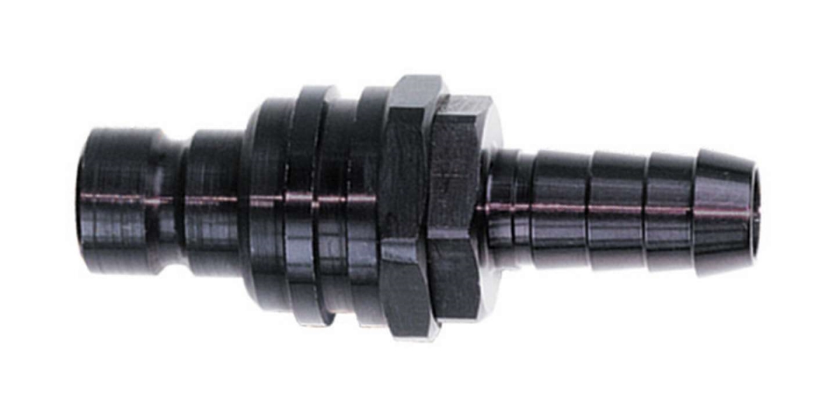 32508 Quick Release 8 AN Male Hose Barb Valved Adapter, Black Anodize