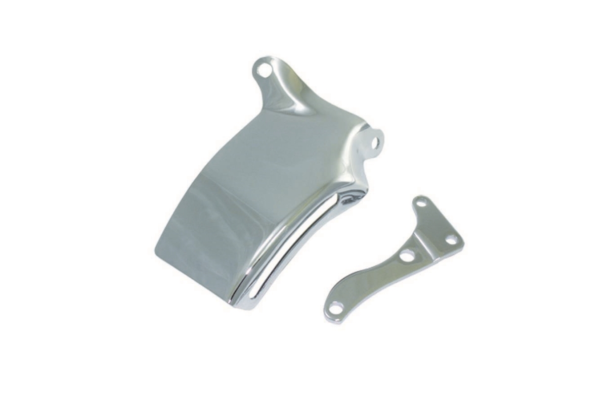 6073 Chrome Long Water Pump Alternator Bracket Kit for 1976-1986 Small Block Chevy - 2 Piece