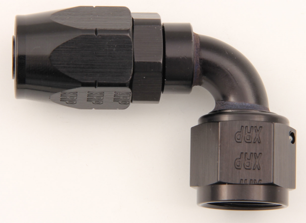 209008BB No.8 90 deg Double Swivel Hose End, Black Anodize