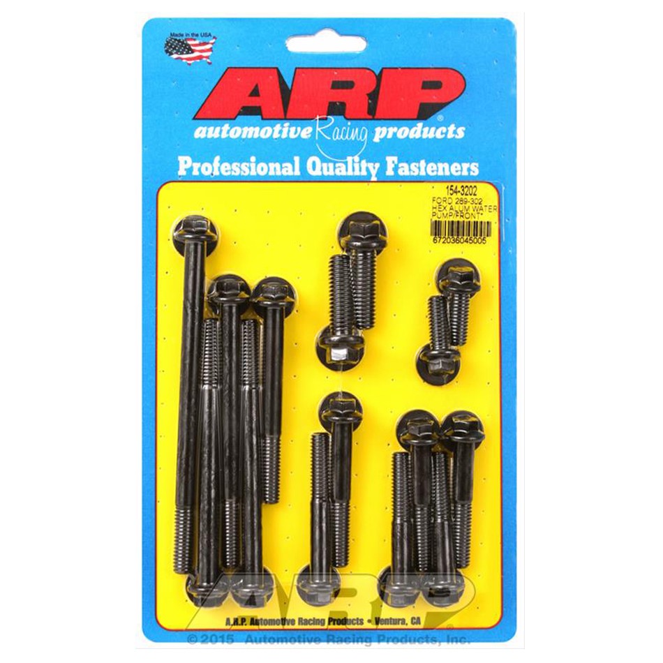 154-3202 Aluminum Water Pump & T-Cover Engine Bolt Kit for Small Block Ford 289 & 302, 6 Point