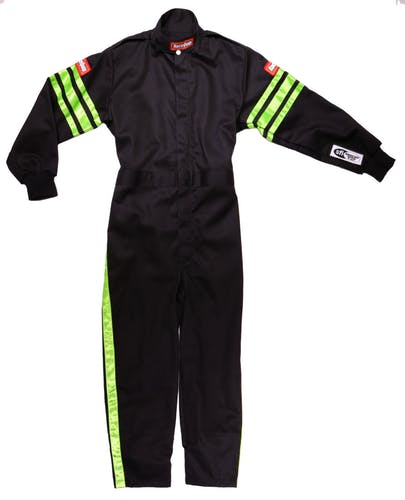 1950795 Single Layer Kids Suit, Black & Green Trim - Large