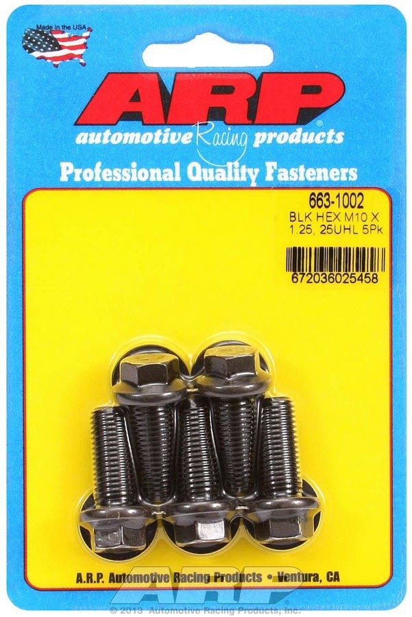 10 x 1.25 x 25 mm Thread Bolt, Black Oxide - Set of 5
