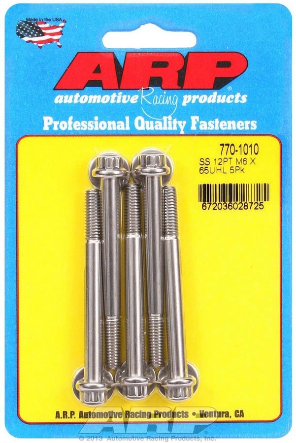 770-1010 6 x 1 x 65 mm Thread 12 Point Head Stainless Steel Bolt, Polished - Set of 5