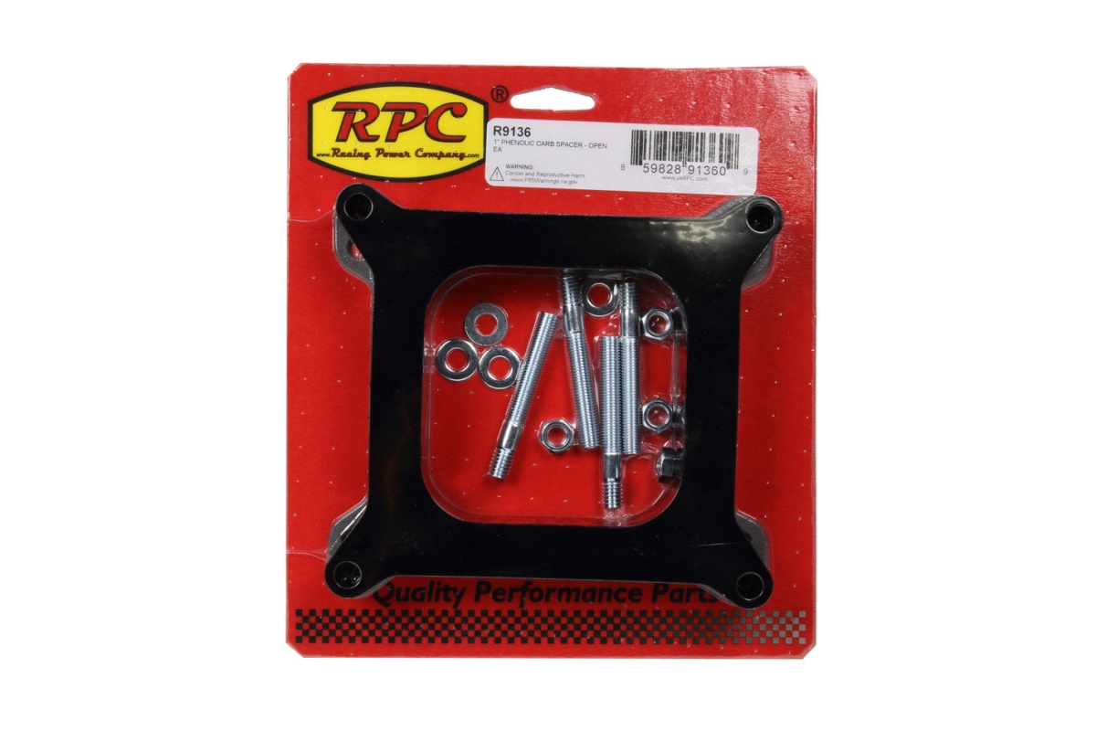 RPCR9136 1 in. Thick Carburetor Spacer with Square Bore & Gaskets Phenolic - Black -  RACING POWER