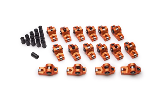 SHPS4102 0.437 in. 1.60 Ratio Full Roller Stud Mount Original Rocker Arm for Small Block Ford, Orange Anodize - Set of 16 -  SHARP ROCKERS