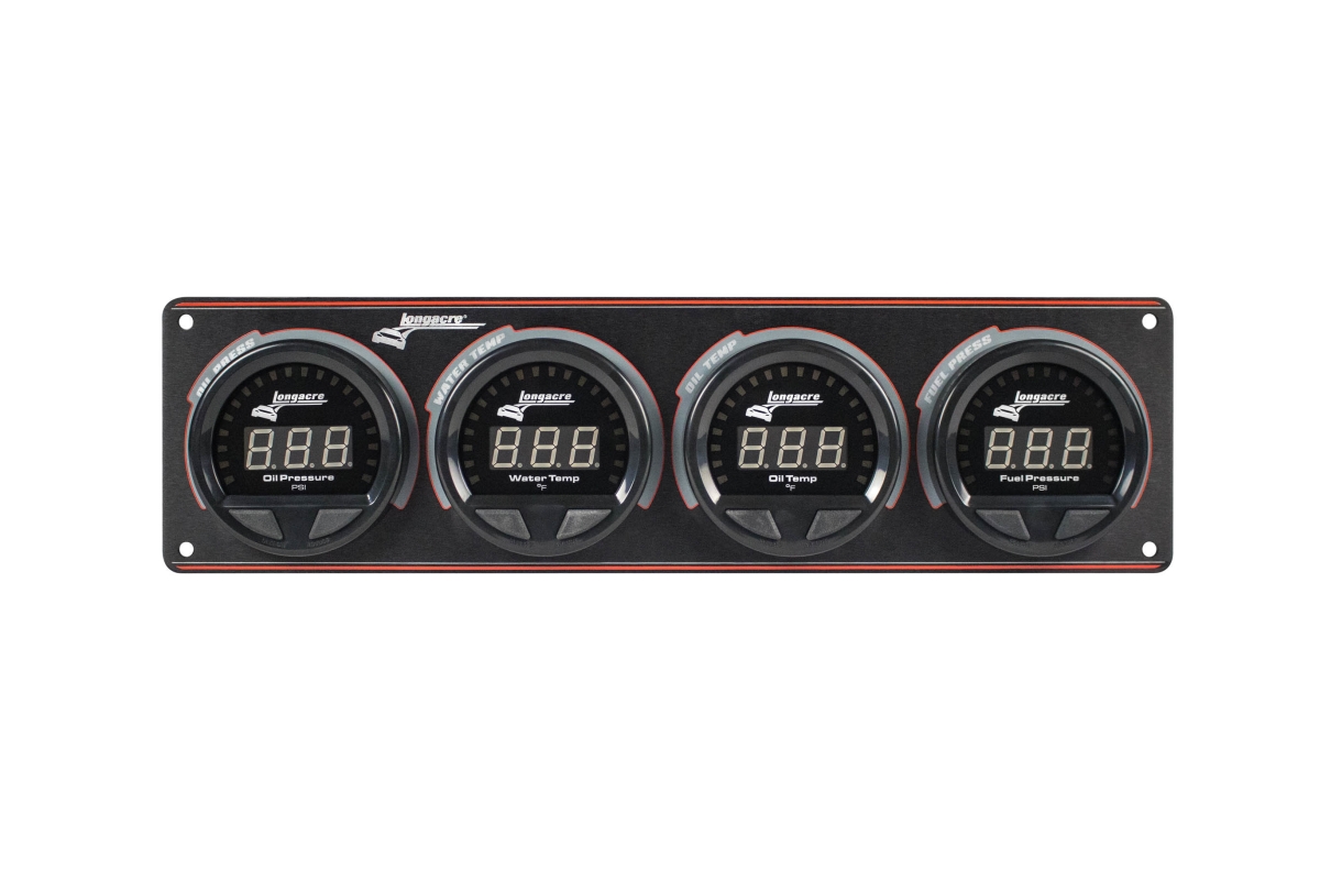 LON52-44666 Waterproof LED 4 Gauge Panel Assembly with Oil Pressure Water Temperature & Fuel Pressure - Black