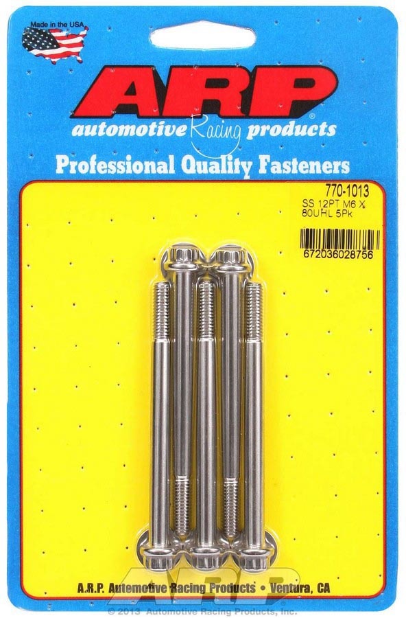 770-1013 6 x 1 x 80 mm Thread 12 Point Head Stainless Steel Bolt, Polished - Set of 5
