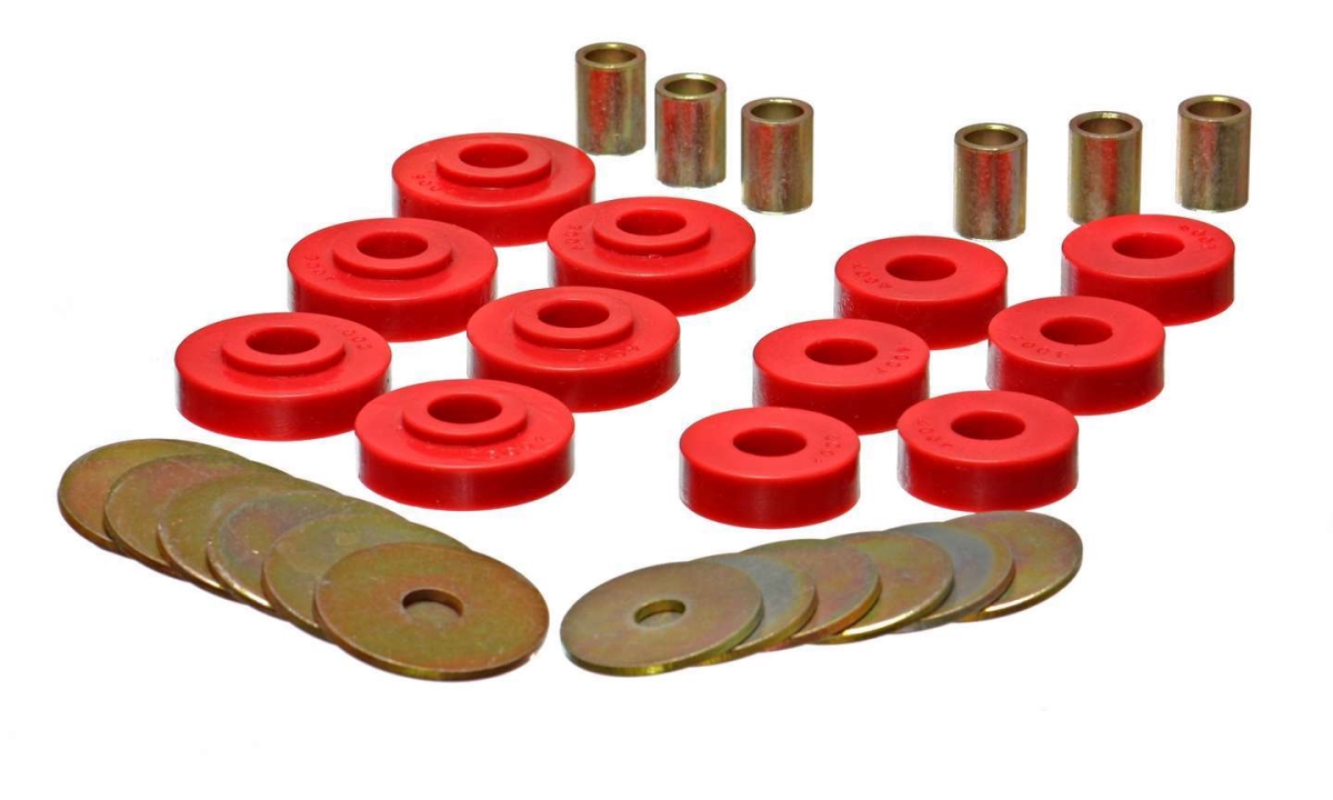 ENE3-4102R Hyper-Flex Polyurethane Body Mount Bushing for 1963-1967 Chevy Corvette Hardtop - Red & Zinc Oxide
