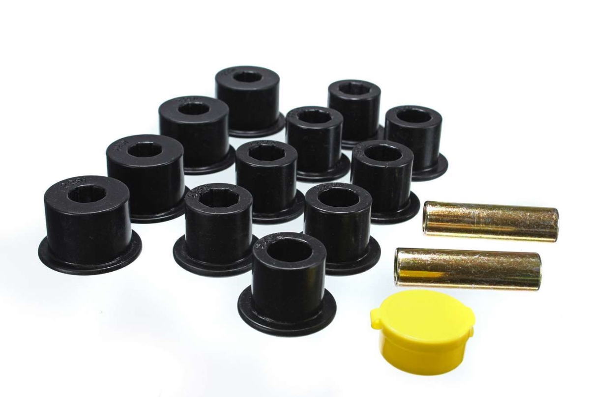ENE7-2103G Hyper-Flex Rear Polyurethane & Steel Leaf Spring Bushing Kit for 1986-1997 Nissan Compact Truck, Black & Zinc Oxide