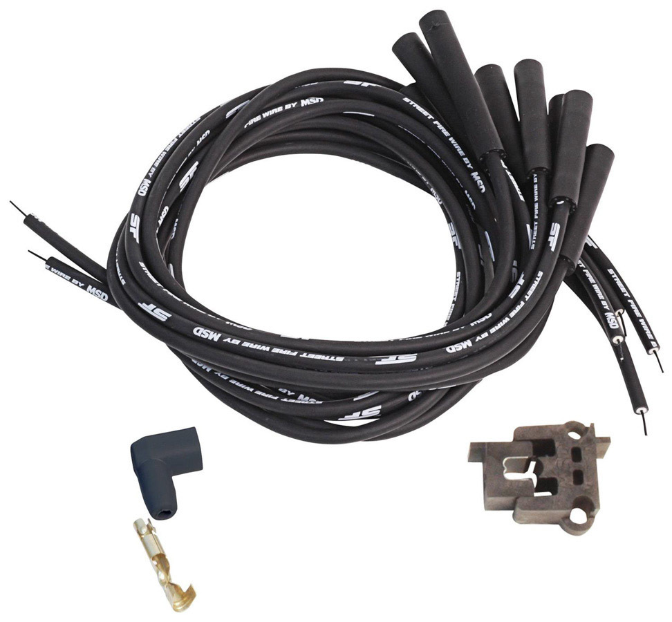 MSD Ignition MSD5550 8 mm Street Fire Spark Plug Wire Set for Straight Plug Boots, HEI Style Terminal, Cut-To-Fit V8 - Black