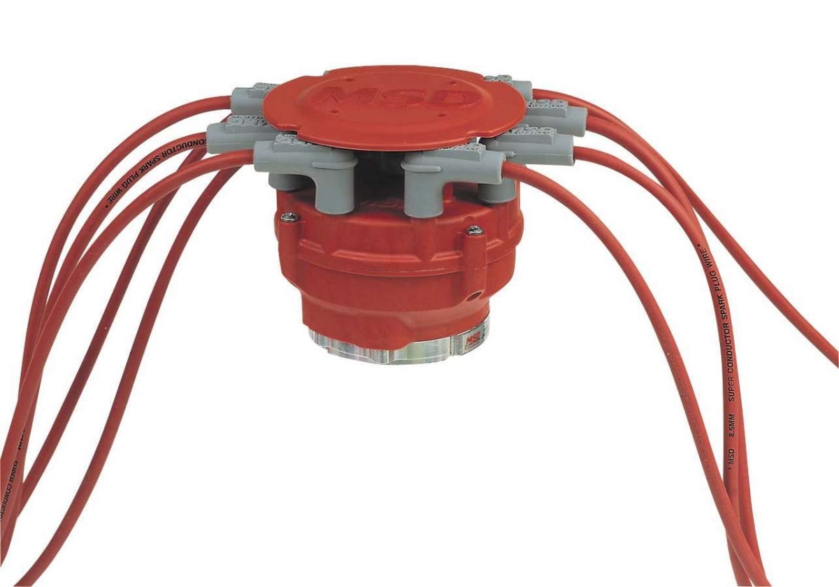 MSD Ignition MSD7445 HEI Style Brass & Terminal Pro Distributor Cap Male Tower & Rotor for Ford V8 - Red