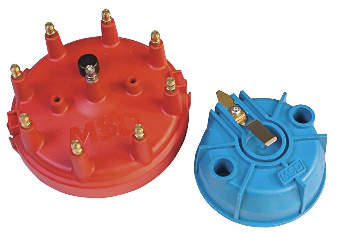 MSD Ignition MSD8119 Pro Magnetic HEI Style & Brass Terminal Cap & Rotor Kit for Ford V8 - Red