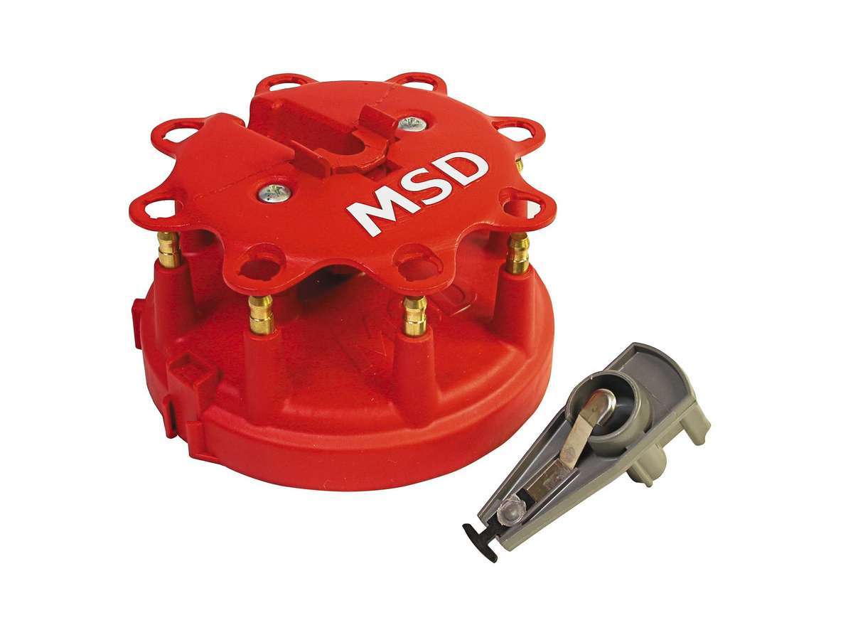 MSD Ignition MSD8482 HEI Style & Brass Terminal Cap & Rotor Kit for 1985-1995 Ford TFI V8 - Red