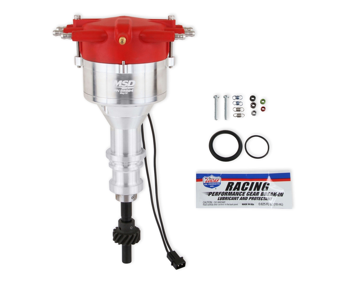 MSD Ignition MSD85824 Pro-Billet Magnetic Pickup HEI Style Terminal Crab Cap Distributor for Small Block Ford - Red