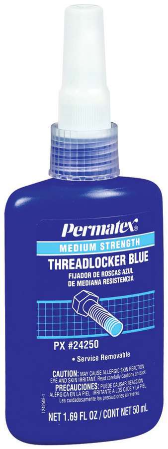 Medium Strength Blue Threadlocker, 50 mL, 1/4 in to 3/4 in Thread, Blue, Liquid