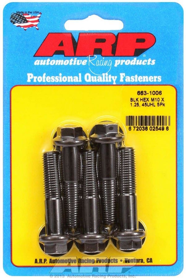 10 x 1.25 x 45 mm Thread Hex Head Bolt, Black Oxide - Set of 5