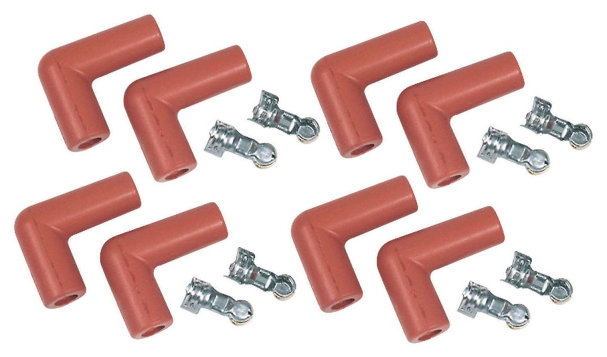 MSD Ignition MSD8852 8.5 mm Boot & Terminal Kit with 90 deg Spark Plug Boots, Red - Set of 8