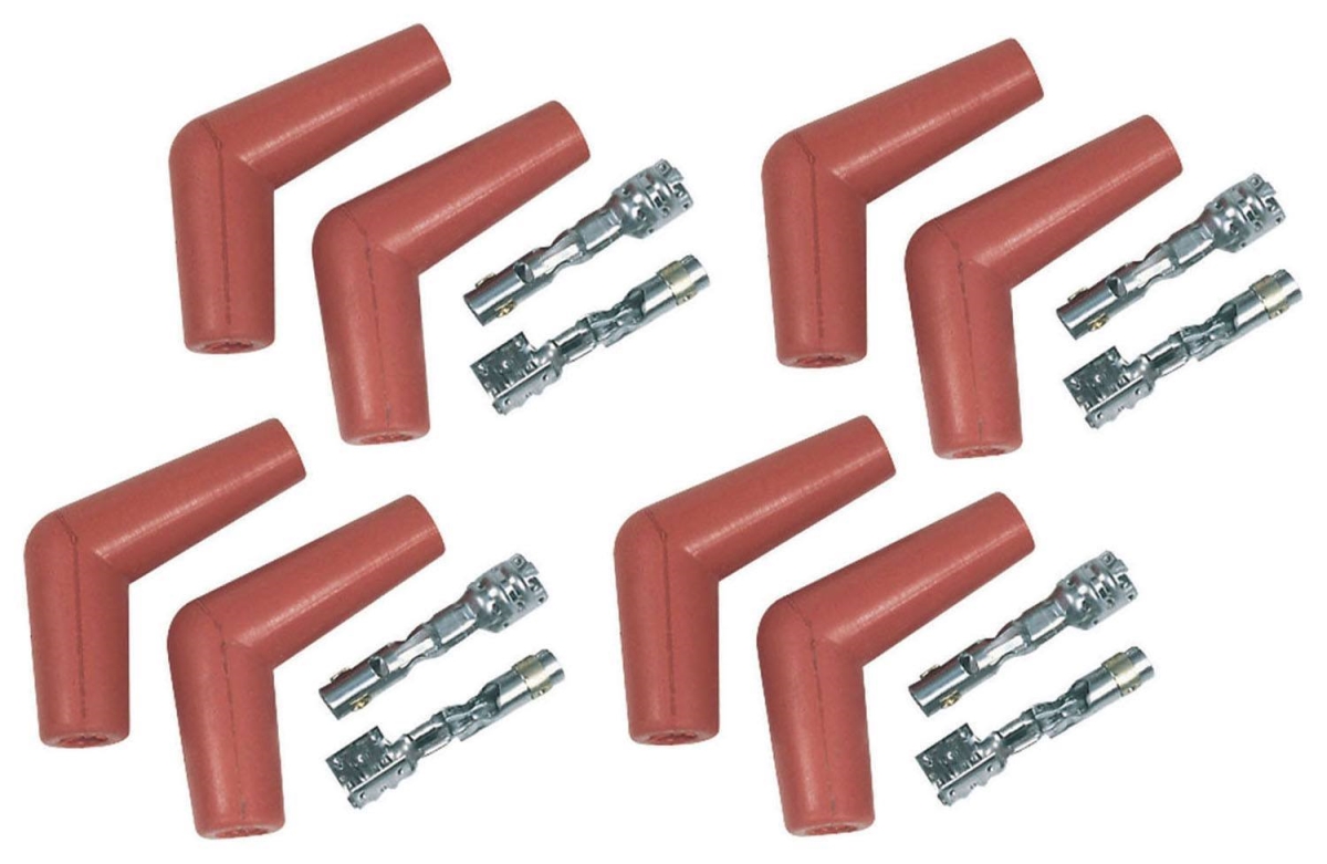 MSD Ignition MSD8853 8.5 mm Boot & Terminal Kit with 115 deg Spark Plug Boots, Red - Set of 8