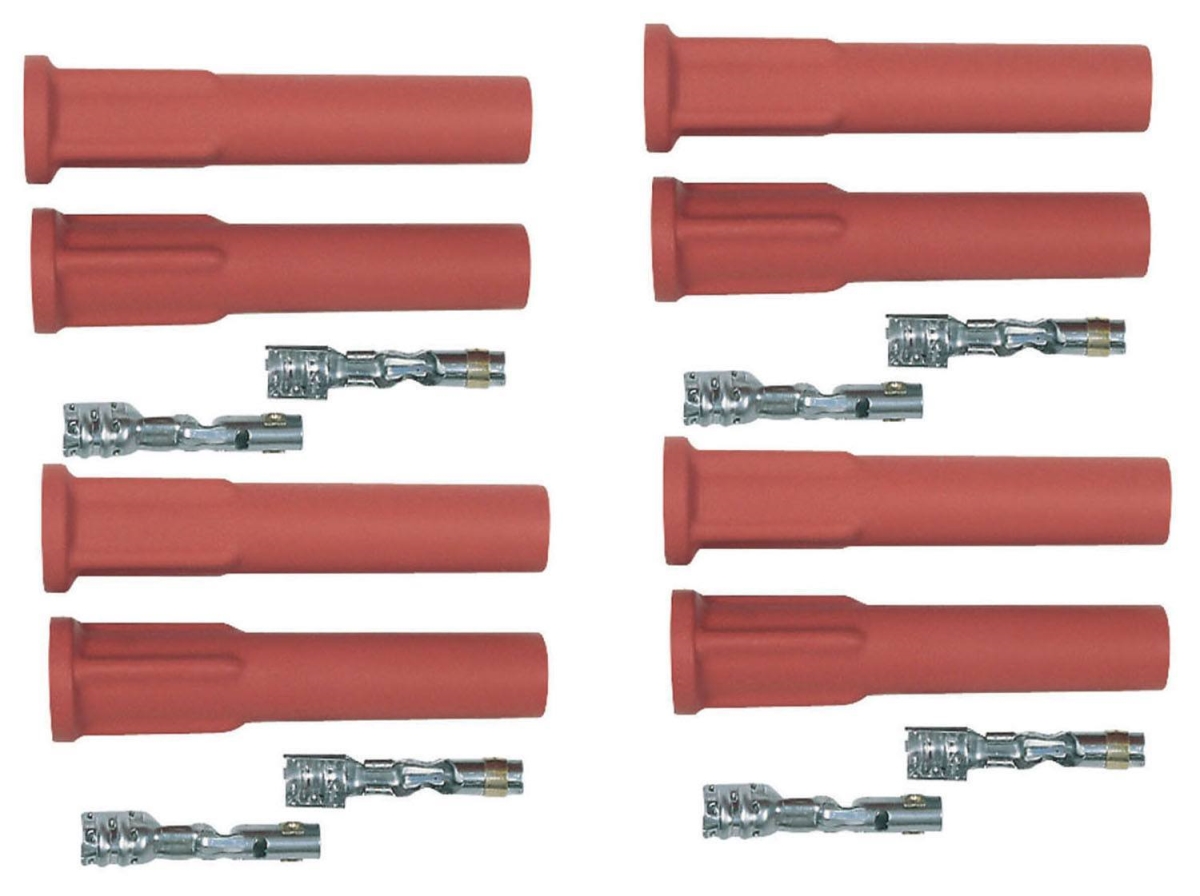 MSD Ignition MSD8854 8.5 mm Straight Spark Terminal Kit with Spark Plug Boots, Red - Set of 8
