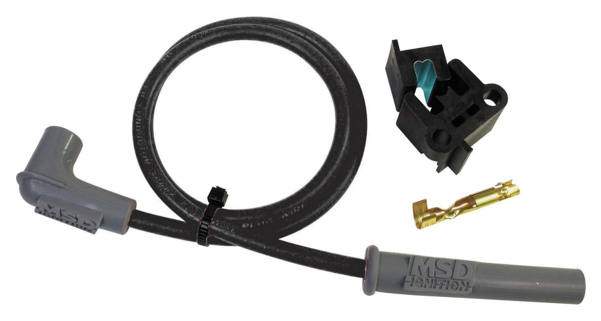 MSD Ignition MSD34063 8.5 mm Spiral Core Super Conductor Spark Plug Wire Repair Kit with 48 in. Long & Straight Plug Boot for HEI Socket Style - Black