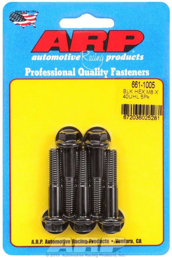 M8 x 1.25 x 40 Hex Black Oxide Bolts - Pack of 5