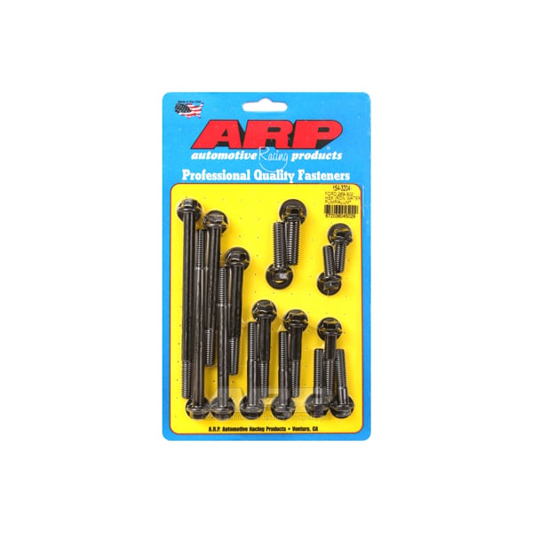 154-3204 0.375 in. Hex Head Timing Cover Bolt Kit for Small Block Ford, Black - Set of 16