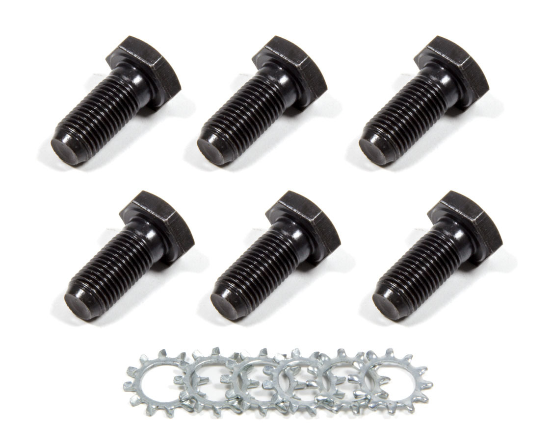 PIOS-1123 0.437 in. Thread Flywheel Bolt Kit with 1 in. Long Hex Head for GM V6-V8, Black Oxide - Set of 6