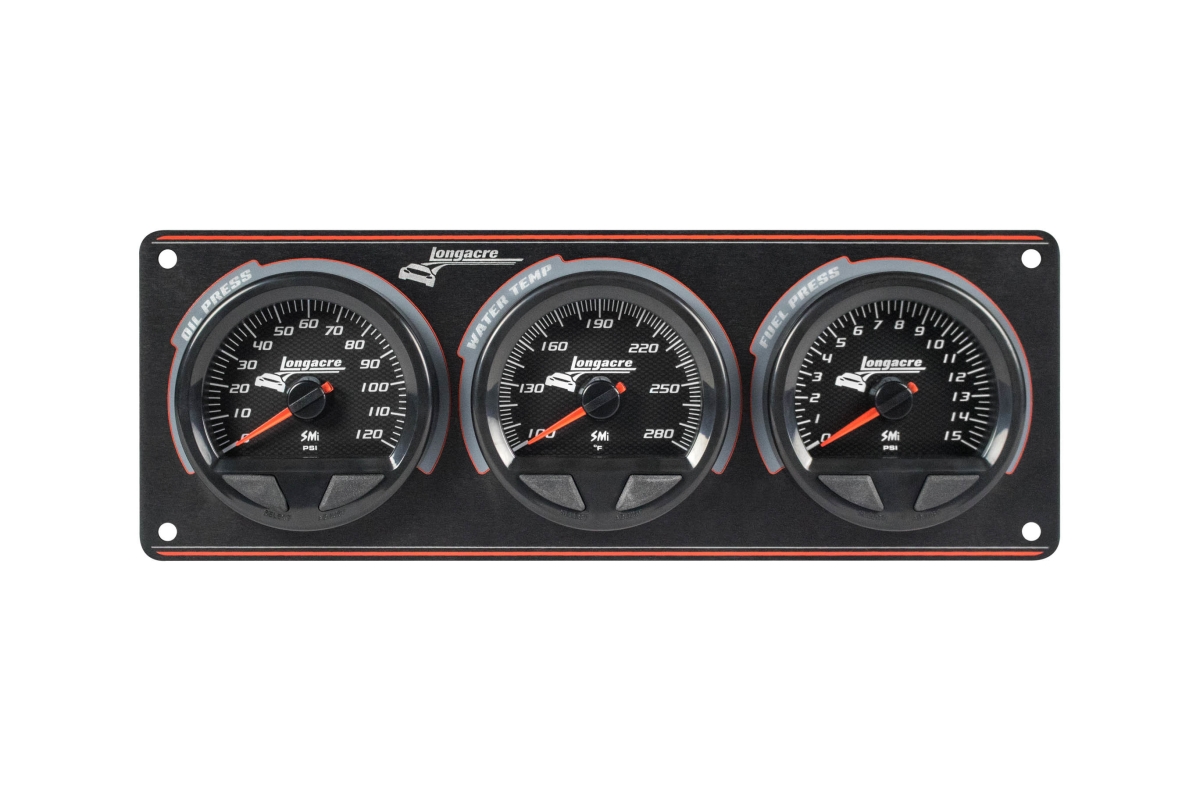 LON52-44562 Waterproof SMI 3 Gauge Panel Assembly with Oil Pressure Water Temperature & Fuel Pressure - Black