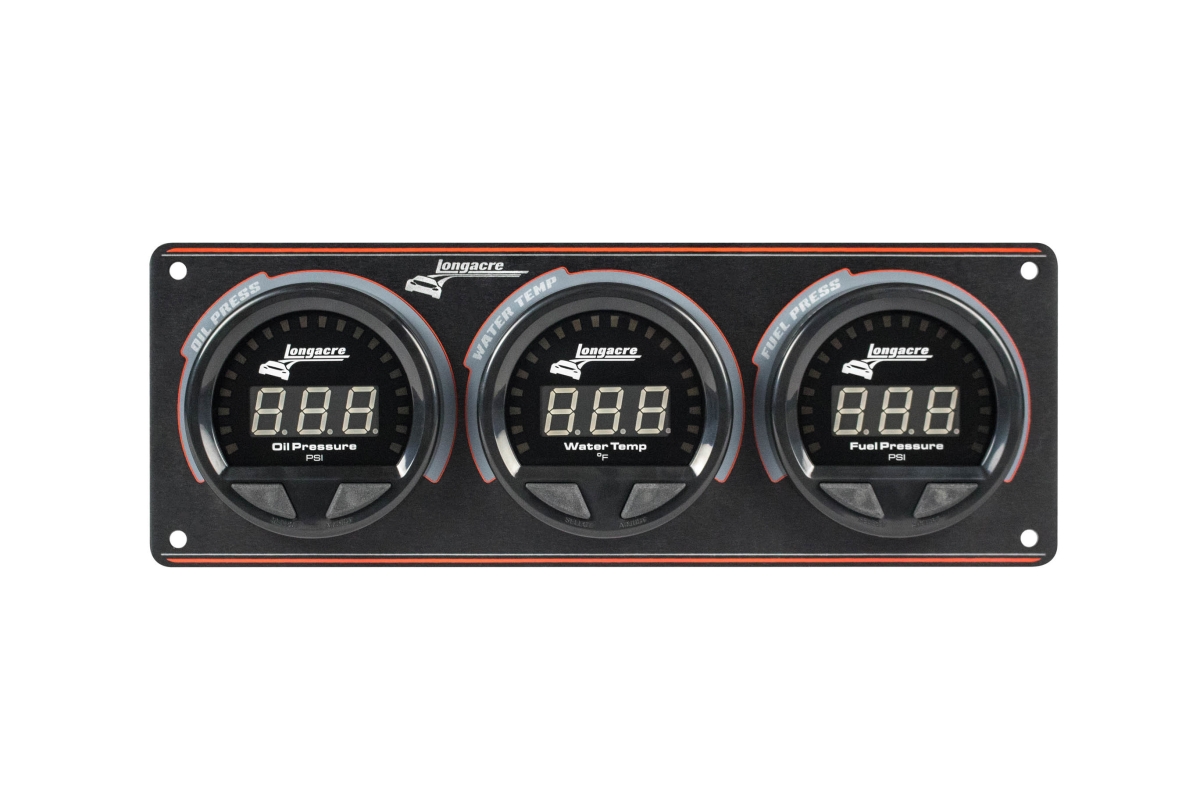 LON52-44662 Waterproof LED 3 Gauge Panel Assembly with Oil Pressure Water Temperature & Fuel Pressure - Black