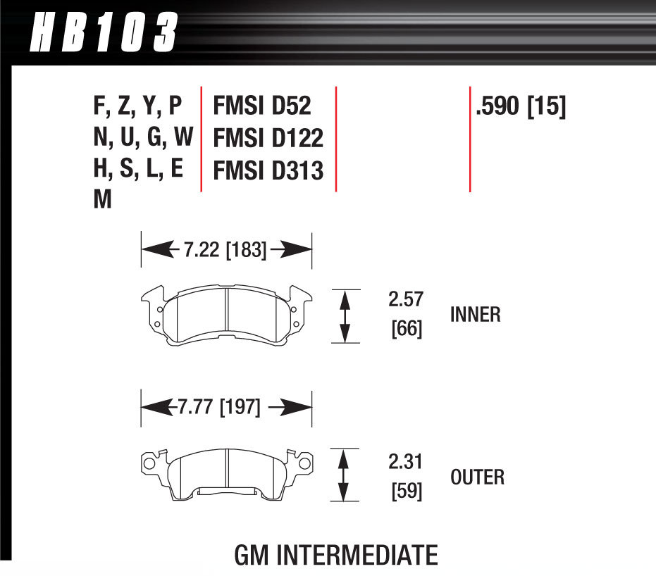 Low-Intermediate Torque Blue 9012 Compound Brake Pads for Low-Mid Temperature D52 - Set of 4