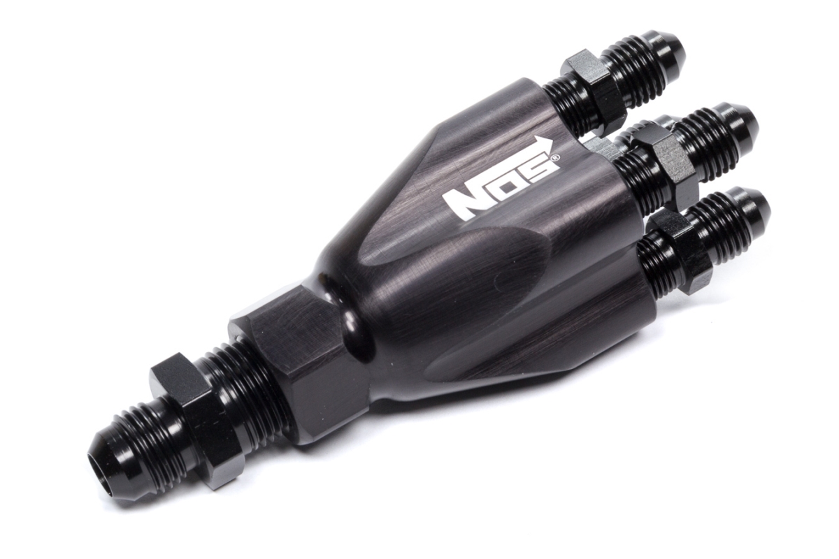 NOS16752 Nitrous Oxide Showerhead Distribution Block with 6AN Male Inlet & Four 4AN Male Outlets Adapter Fittings - Black Anodize
