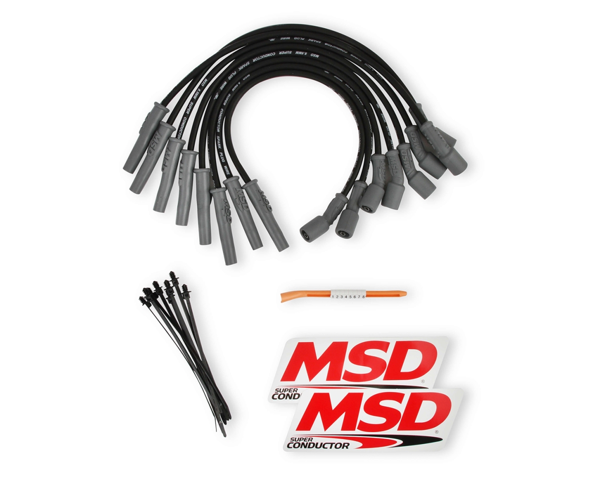 MSD Ignition MSD31633 8.5 mm Super Conductor Spiral Core Plug Wire Set for 2012-2015 Ford Fullsize Truck 6.2L - Black